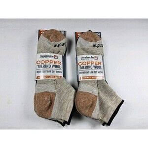Avalanche Men's Copper Merino Wool Quarter Crew Lot Of 4 Pairs Socks Size L 6-12